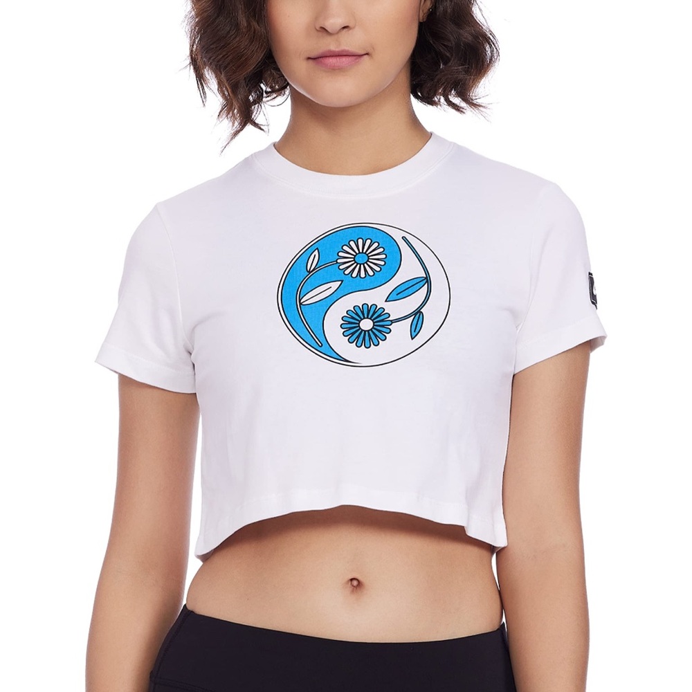 Nike Womens Short Sleeve Yin Yang T-Shirt‎ T Shirt Tee Top White Blue Cropped L